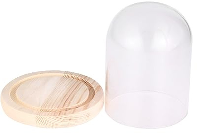 Veemoon Cloche Verre Transparent pour Fleurs Éternelles avec Socle Bois Décoratif Antipoussière Dly Artisanale pour De Saint-Valentin