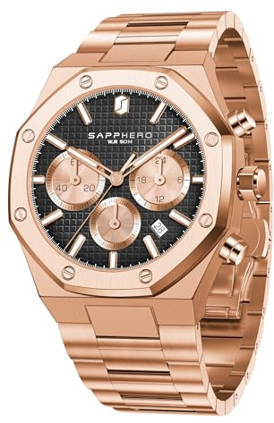 SAPPHERO Relojes de Caballero Lujo 50M Resistente al Agua Reloj de Pulsera para Hombre Negocios Fecha Deporte Tiempo Moda Correa de Acero Reloj de Regalo para los Hombres