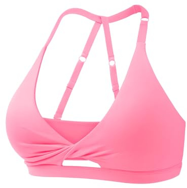 ZAAYO Reggiseno sportivo da donna, con schiena aperta, per allenamento, palestra, imbottito, medio impatto, yoga, top con cinghie regolabili, Colore: rosa., S