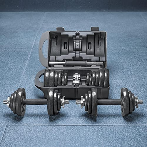 FORZA Justerbart hantelset | 20 kg hantelvikter i gjutjärn med Spinlock-kragar och bärväska – hem- och gymstyrketräningsutrustning