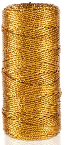 100m Kordel Gold, Raffia Garn Gold Zum für Häkeln Band Golden, Geschenkband 1.5mm Metallisch Lametta Schnu, Unelastisch Kordelband für Geschenkverpackung, Handwerk Hochzeit Dekorieren