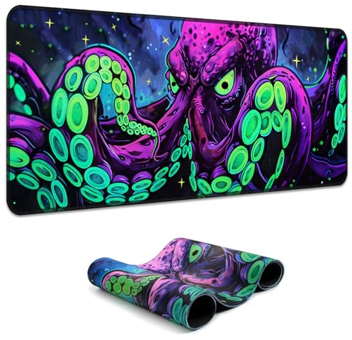 Simpkeely Gaming Mauspad XXL Oktopus – Schwarzlicht UV Reaktive Kraken Tentakel Mausmatte, Neon Glow in the Dark, Wasserdicht, rutschfeste Große Schreibtischunterlage – 80 x 30 cm