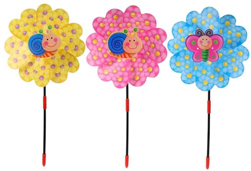 Toyvian 3 Ensembles Moulin À Vent en Plastique À Pétales Décoration De Jardin D'Extérieur Moulin À Vent Coloré 3 pièces * 3 Couleur Aléatoire
