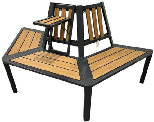 abc HOME | Gartenbank | Baumbank | halbrund | erweiterbar | WPC + Aluminium (1, Baumbank mit Tisch)