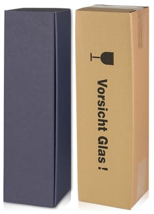 10x Versand-Set/Wein Flaschen Geschenkkarton für 1 Flasche + passender Versandkarton (DHL/PTZ zertifiziert) (Grau, für 1 Flasche)
