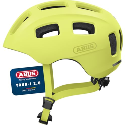 ABUS Casque de vélo Youn-I 2.0 - avec éclairage pour enfants, adolescents et jeunes adultes - pour filles et garçons - jaune uni, taille M