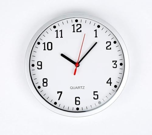 PRISTINE ENTERPRISE Modern Silver Wall Clock, Stylish Round Modern Wall Clock for School Office Home Kitchen Bathroom Living Room Clock 23 cm 9 .Easy Readable Big Numbers.