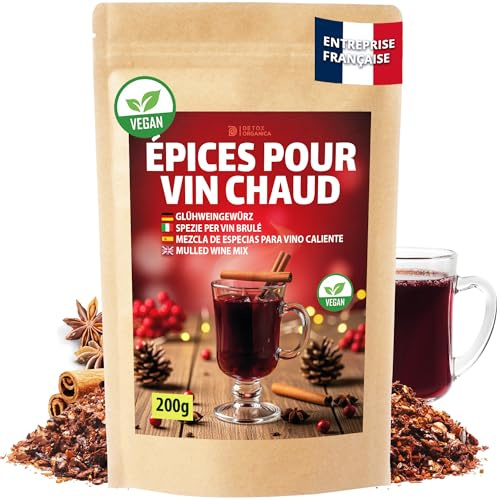 DETOX ORGANICA Mélange Épices Vin Chaud 200g | Épices Cannelle, Anis Étoilé et Autres Épices Qualité Premium - Idéal pour Boissons Hivernales de Noël, Punch - 100% Naturel