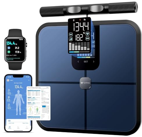 Tychesy Scales for Body Weight and Fat, 8-Electrode Digital Body Composition BMI Monitor Pod with App, Supports 24 User Profiles, Accurate 400lb/180kg Capacity Fitness Body Fat Scales