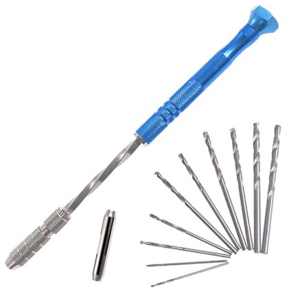 Mgoodoo 10Pcs Mini Hand Drill Bits Set for Crafts,0.8-3mm Steel Bits,Blue | Semi-Automatic Spiral Rotary Tool for Resin Polymer Clay Craft DIY Jewelry Electronic Assembling,Non-Slip Handle