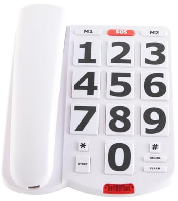 Teléfono fijo para ancianos con botón grande con cable para personas mayores con discapacidad auditiva, indicador LED de volumen amplificado, auricular ajustable, altavoz de tono de llamada, función