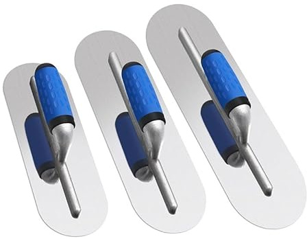 Exogio 3Pcs Beton Glättkelle Spachtel Set, Rund Putzkellen-Set Aus Edelstahl (16/14 /12), Gipserspachtel mit Softgriff, Poolkellen, Flache Kellenwerkzeuge für Beton, Putz, Spachtelarbeiten