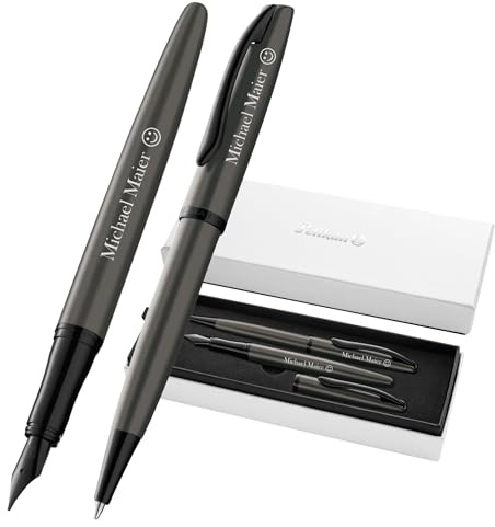 Pelikan Schreibset Jazz® Noble Elegance K/P36 Kugelschreiber und Füllhalter mit Gravur Geschenk - einzigartige Stifte mit Namen - personalisierte Geschenke (Stone)