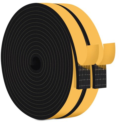 TriXcelent CR Foam Weather Stripping Door Seal - 1 in x 1/4 in x 33Ft Black, High Density Foam with Adhesive, Use for Garages/Exterior Doors, Insulation & Dust Blocking