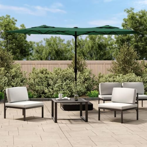 Parasol double en polyester résistant aux UV, éclairage LED intégré, mécanisme à manivelle, grande protection solaire pour jardin et terrasse, 316 x 145 cm, avec pied