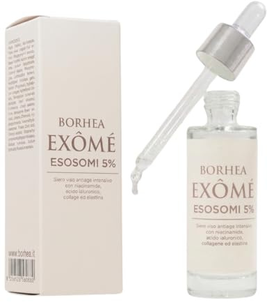 BORHEA EXÔMÉ Siero Esosomi Viso 5% – Protocollo Urto Rigenerante con Effetto Lifting +120% – Siero Anti Age con Esosomi, Collagene e Niacinamide per Rughe e Macchie, 30ml
