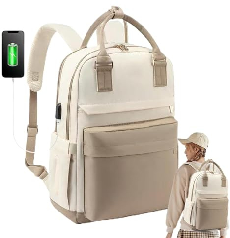 Laptop-Rucksack – Technologie | Power Satchel: stoßfestes | Computeraufbewahrungsdesign, organisierter Transport mit mehreren Taschen für Reisen, Arbeit und, Khaki mit Beige, siehe die