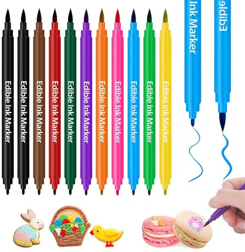 Tuxvealu 11Pcs Stylo Colorant Alimentaire, Stylo Marqueurs Comestibles, Edible Pigment Pen Marqueur Double Face, Feutre Alimentaire Stylo Décoration Oeufs de Pâques, Fondant, Biscuit,Gâteaux,Dessert