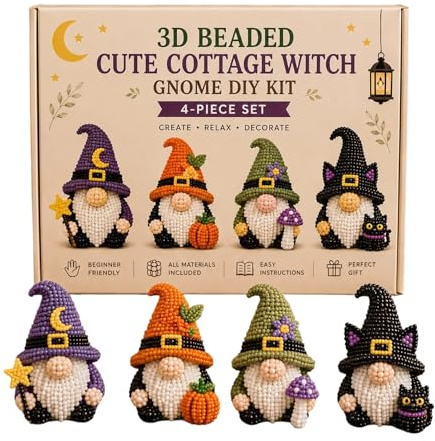 Kit Fai da Te con Gnomi 3D Realizzati con Perline, Set Completo per Creazione Gioielli Fatti a Mano, con Perline Colorate e Istruzioni Guida, per Adulti e Adolescenti, Simpatico Ricamo Creativo (E)