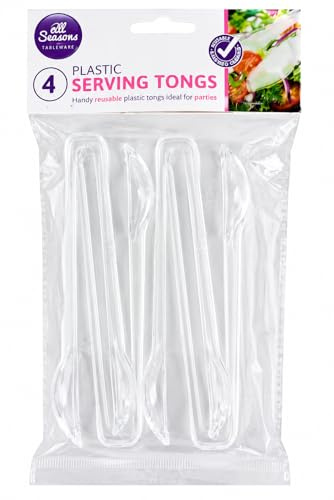 4 Pack Clear Plastic Serving Tongs – Reusable Heavy Duty Food Serving Tongs for Salads, Buffets, Parties, BBQs, Catering & Everyday Use