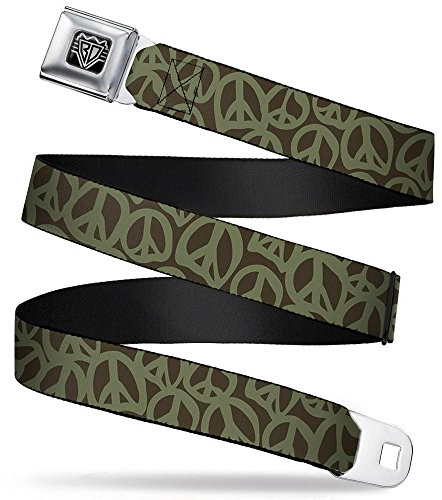 Buckle-Down Sicherheitsgurt - Peace-braun/oliv - 2,5 cm breit - 50,8 - 91,4 cm lang - - 4 cm Breit-81/132 cm Länge