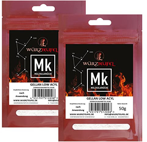 Gellan, Low Acyl Gellan, Niederacyliertes Gellan, Verdickungsmittel E418 hochwertige Lebensmittelqualität. 2 Beutel je 50g. (100g)