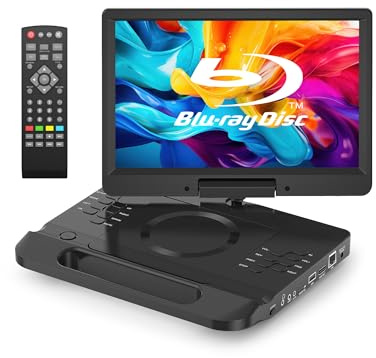 FANGOR 13.3’’ Portable Blu Ray Player with 12’’ 1080P Full HD Swivel Screen, Blu-ray DVD Player with HDMI Out & AV in, 4-5 Hours Rechargeable Battery, Support USB/Micro SD Card