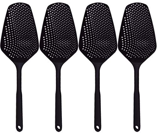 Hoshen - Scolapasta per alimenti, colino lungo, cucchiaio per ghiaccio in plastica, filtro colino, utilizzato per cucinare e cuocere prodotti in cucina, colore: nero