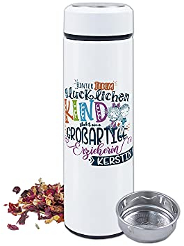 GRAZDesign Teeflasche mit Sieb to go Erzieherin Geschenk Dankeschön Kindergarten Abschiedsgeschenk zum Abschied, personalisiert mit Namen, mit Spruch Edelstahl 500ml