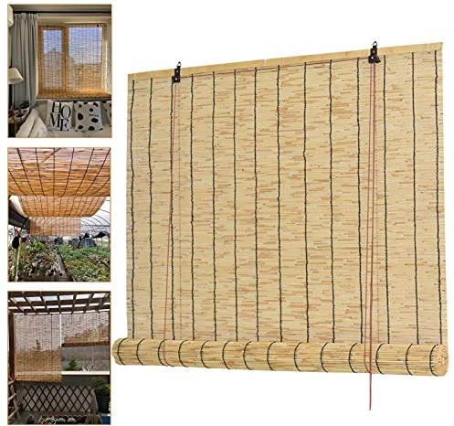 Suwooy Rideau De Roseau Naturel,Volets Tissés en Paille Rétro,Store Enrouleur en Bambou,Store À Rouleau À Levage Intérieur/Extérieur,Stores Romains,Personnalisable,120x120cm/47x47in