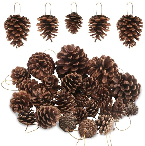 25 Piezas Conos de Pino de Navidad Piñas Natural Conos de Pino de árbol de Navidad Piñas navideñas Adornos Colgantes para el hogar Árbol de Navidad Decoración de otoño Invierno,Tamaños Surtidos