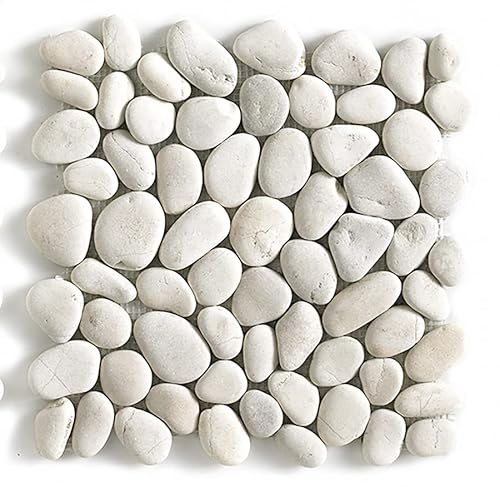 PEGANE Carrelage de mosaïque/Galet de mer/Maille décorative Aspect Pierre Blanc Mat - 33x33 cm