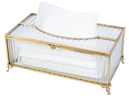 SLHEQING Caja para pañuelos cosméticos, Caja de Pañuelos Rectangular, Dispensador de pañuelos de Cristal, Caja de pañuelos para tocador, baño, salón, Mesa de café u Oficina