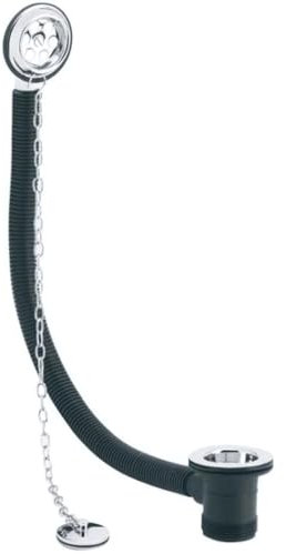 Scarico per vasca da bagno cromato con tappo in ottone e troppopieno e catena a sfera