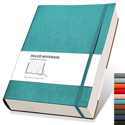 RETTACY Carnet de Notes Ligné A4 – Journal épais avec 320 pages numérotées, 1 poche arrière et couverture souple de haute qualité, pour femmes et hommes, au bureau ou à l'école, 21.5 x 27.9cm - Cyan