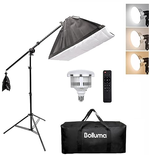 BOLLUMA Softbox Photography Lighting Kit, Bi-color Dimmable 50W Light Bulb, Light Stand with Boom Arm, Remote Control and Carry bag for Photo Studio Video Shooting Portrait Continuous Lighting Kit