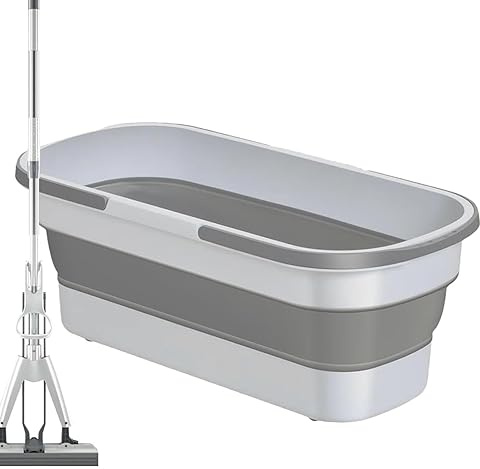Smileshiney Flachmop Putzeimer Mit Griff und Rädern - Zusammenklappbarer Tragbarer Wischmopp Eimer, Arbeitssparend