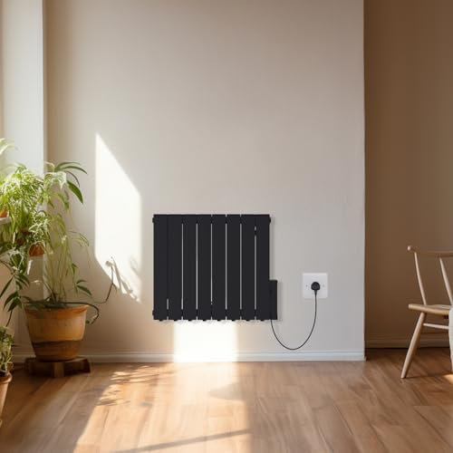 NRG 1500W Electric Oil Filled Radiator LCD Display Portable Heater with Adjustable Thermostat and Timer for Home Use – Black