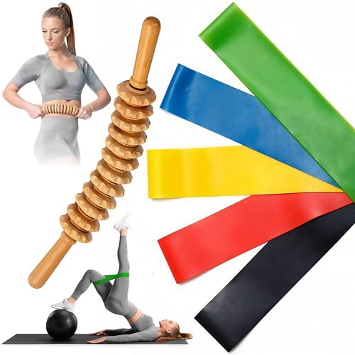 Gomas Elásticas Musculación + Rodillo Masaje Muscular, Bandas Elásticas Musculación, Masajeador Cervical, Cintas Elásticas, Maderoterapia Corporal,Bandas Elásticas Fitness.