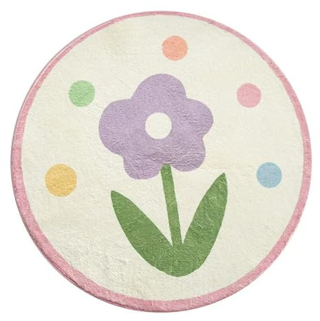 YATOLA Redonda Alfombra Rug Habitación Lavable Antideslizante Muy Suave para Salón Dormitorio Esponjosa de Cama Infantil Lavable Crema Bebe Niña Niño De Juego Flore Animal León (Blanco 2, Ø 60cm)
