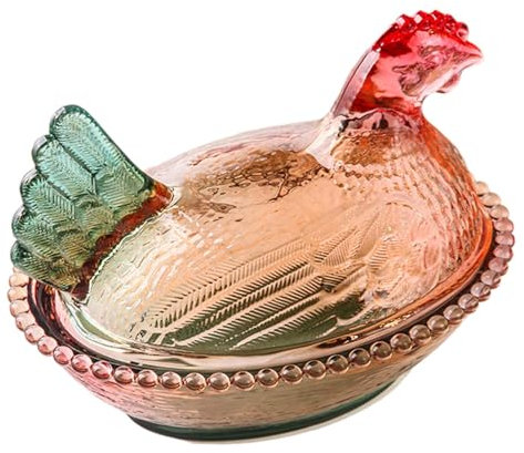 Plato de caramelo de pollo con tapa, tarro de con forma de aves de corral con tapa, tarros de almacenamiento en forma de animal de granja para nueces, frutas secas, galletas, aperitivos