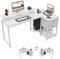 SHOWHA Bureau d'angle,Table,avec 2 tiroirs en Tissu et étagère Réversible,Bureaux Gaming en L avec Support d'écran et Tour d'ordinateur,pour Bureau,Chambre,Salon 140 x 80 x 86 cm,Blanc