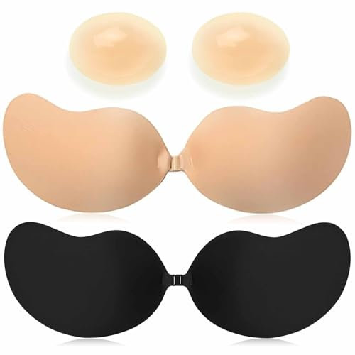 Trustnice Reggiseno Adesivo Push Up, Reggiseno Invisibile 2 Pezzi con 1 Paia Copricapezzoli, Riutilizzabile Reggiseno Senza Spalline Coppe Adesive Seno per Festa Matrimonio Uso Quotidiano, A-B