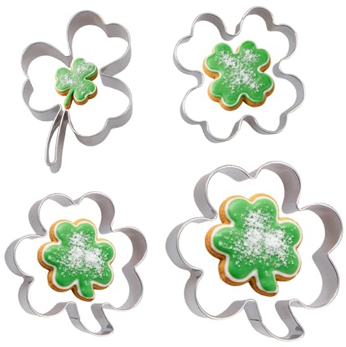 4 Stück Edelstahl-Keksausstecher-Set, Glücksbringer-Vierblättriges- und Dreiblättriges-Kleeblatt-Keksformen für den St. Patrick's Day, selbstgemachte Kuchendekoration und festliche Backgeschenke