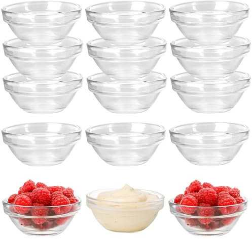 AZKEEGREY 20er-Set Mini Dipschalen Ø 7,5 cm, 75ml Kleine Glasschalen Runde | Stapelbare Dessertschalen, Glasschüssel für Dips, Saucen,Konfitüre, Toppings, Gewürze, Tapas, Ketchup,Dressings