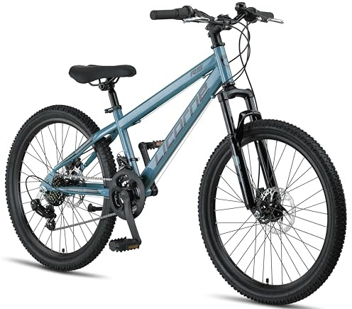 Licorne Bike Thunder Premium mountainbike i 20, 24, 26, 27,5 och 29 tums cykel för flickor pojkar män och kvinnor skivbroms (akvamarin, 24 tum)
