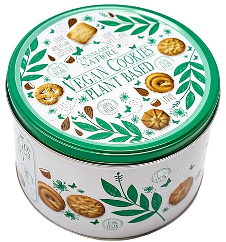 Danish Vegan Cookies in SMALL TIN 300g – Plant Based Biscuits Assortment, Dairy Free, Palm Oil Free, GMO Free – Premium Giftable Cookie Selection in Reusable Tin