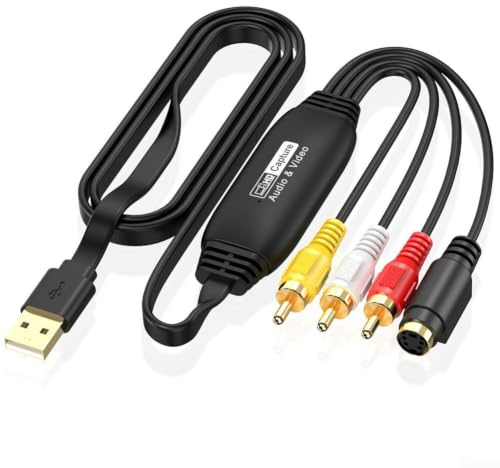 Scheda di acquisizione video USB per VHS a segnale analogico di conversione digitale a uscita HD 720p con Rca S-video per Windows per Mac OS nero (testa maschio AV)
