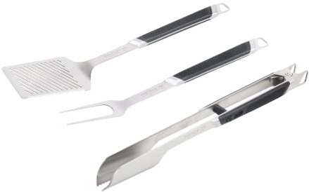 Everdure by Heston blumenthal Premium Grillbesteck I 3-teiliges Besteckset bestehend aus Grillzange + Grillwender + Grillgabel I Grillzubehör aus gebürstetem Edelstahl mit Softgriff & Aufhänger
