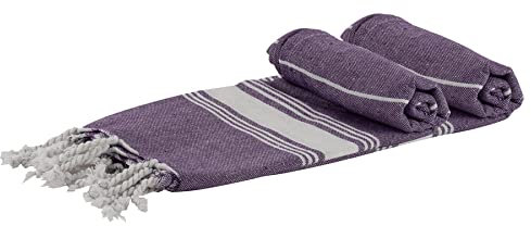 Nicola Spring Cotton Hand Towels - 100 x 60cm - Purple - Pack of 2 - Turkish Hammam Small Quick Drying Bathroom Face Cloth Hand Towel Kitchen Cloth